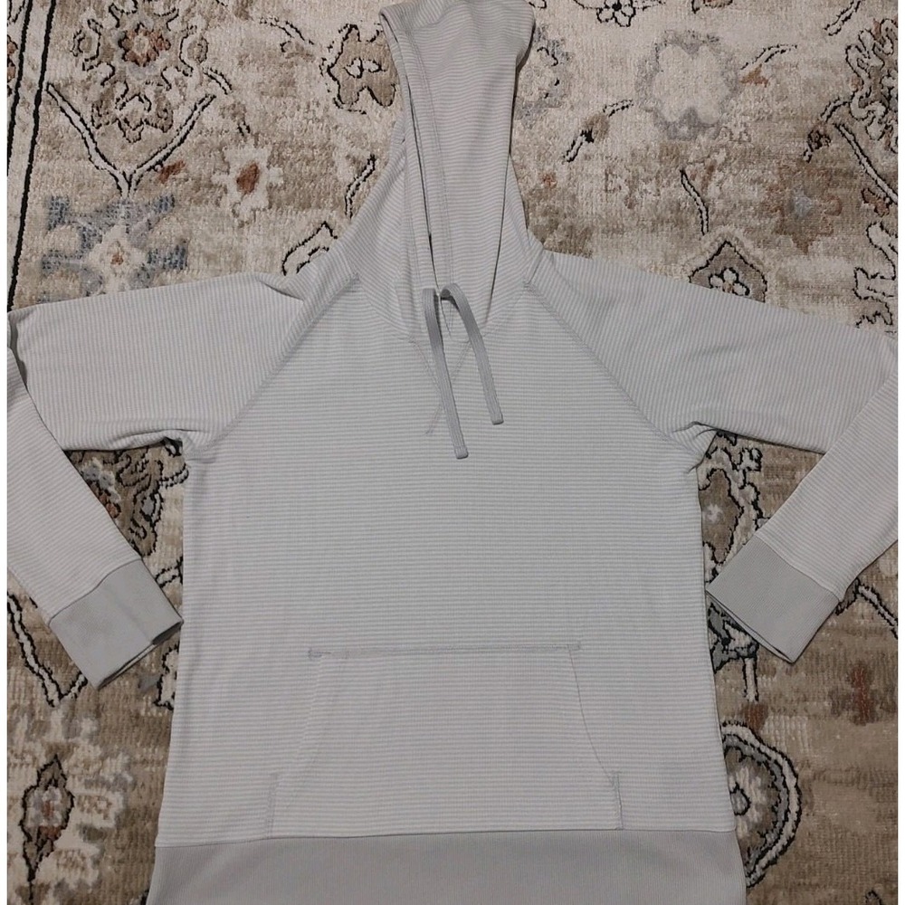 Kuhl Women's Stria Pullover Hoodie Drawstring Sweatshirt Striped Gray Medium